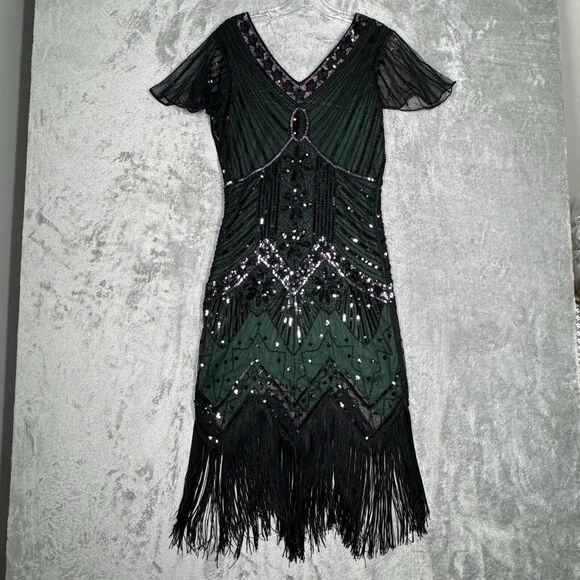Fundaisy Dress Womens Small Black Green Sequin‎ Dark Fairy Witchcore Whismygoth - Picture 3 of 8